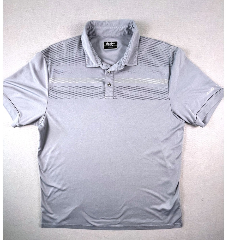 Ben Hogan Polo Shirt Mens XL Gray Performance Short Sleeve Striped Golf Athletic